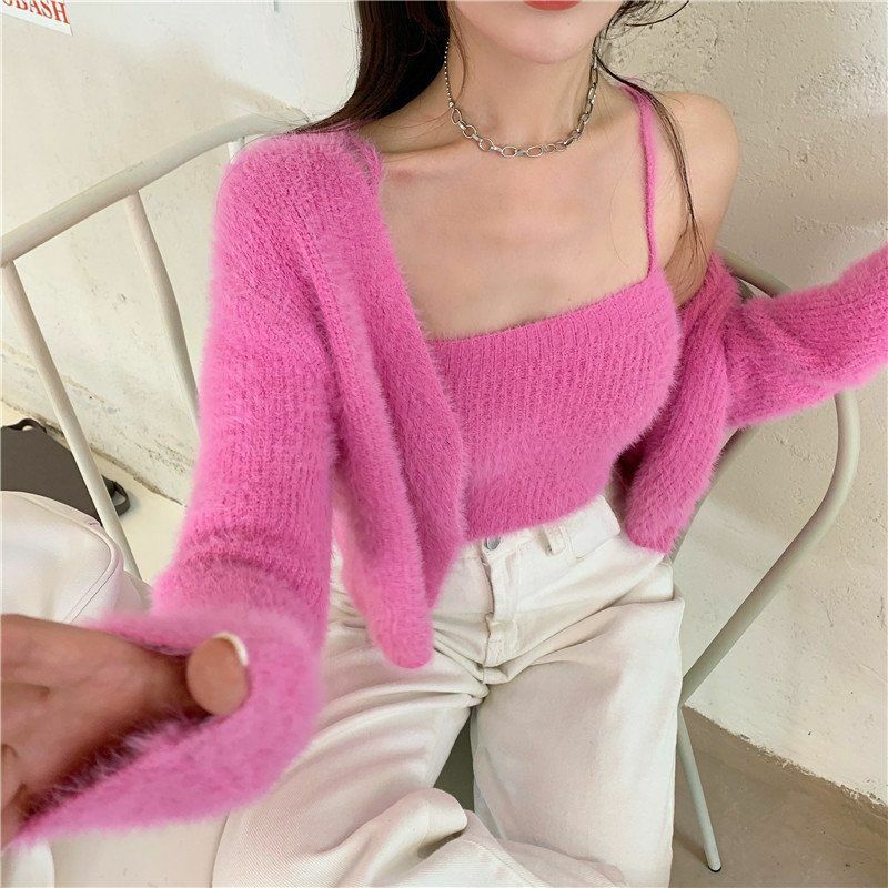 Y2K Grunge Soft Girl Cardigan Camisole Sweater Set - 90s Retro Summer Outfit