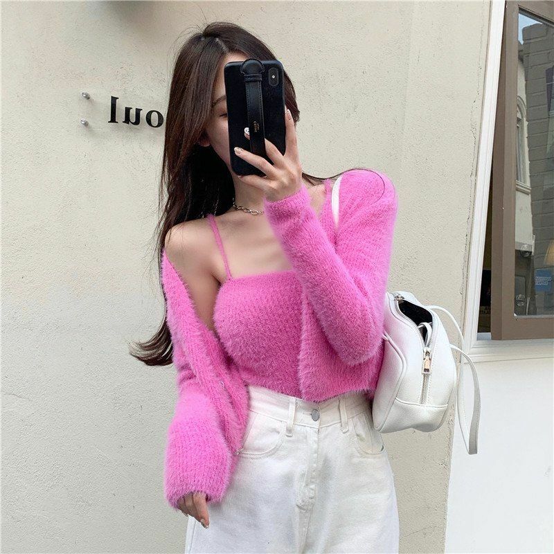 Y2K Grunge Soft Girl Cardigan Camisole Sweater Set - 90s Retro Summer Outfit