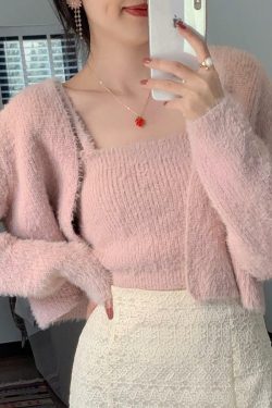 Y2K Grunge Soft Girl Cardigan Camisole Sweater Set - 90s Retro Summer Outfit