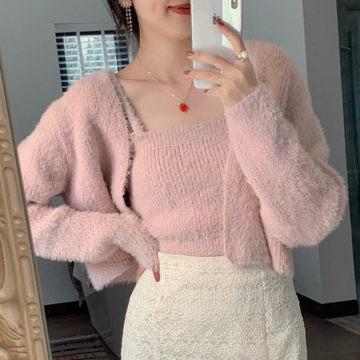 Y2K Grunge Soft Girl Cardigan Camisole Sweater Set - 90s Retro Summer Outfit