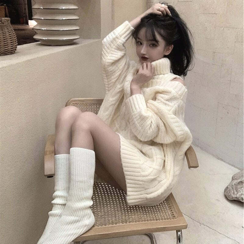Y2K Grunge Soft Girl Turtleneck Sweater Pullover - 90s Retro Summer & Party Outfit