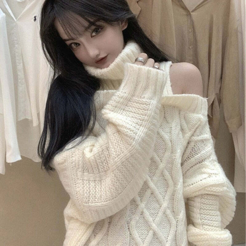 Y2K Grunge Soft Girl Turtleneck Sweater Pullover - 90s Retro Summer & Party Outfit