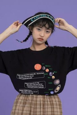 Y2K Grunge Solar System Planets T-Shirt - Retro 90s Fashion, Summer Y2K Outfits, Pastel Goth