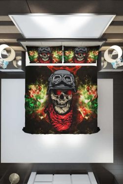 Y2K Grunge Soldier Skull Duvet Cover Set - Retro 90s Fashion, Gothic Y2K, Pastel Goth Style