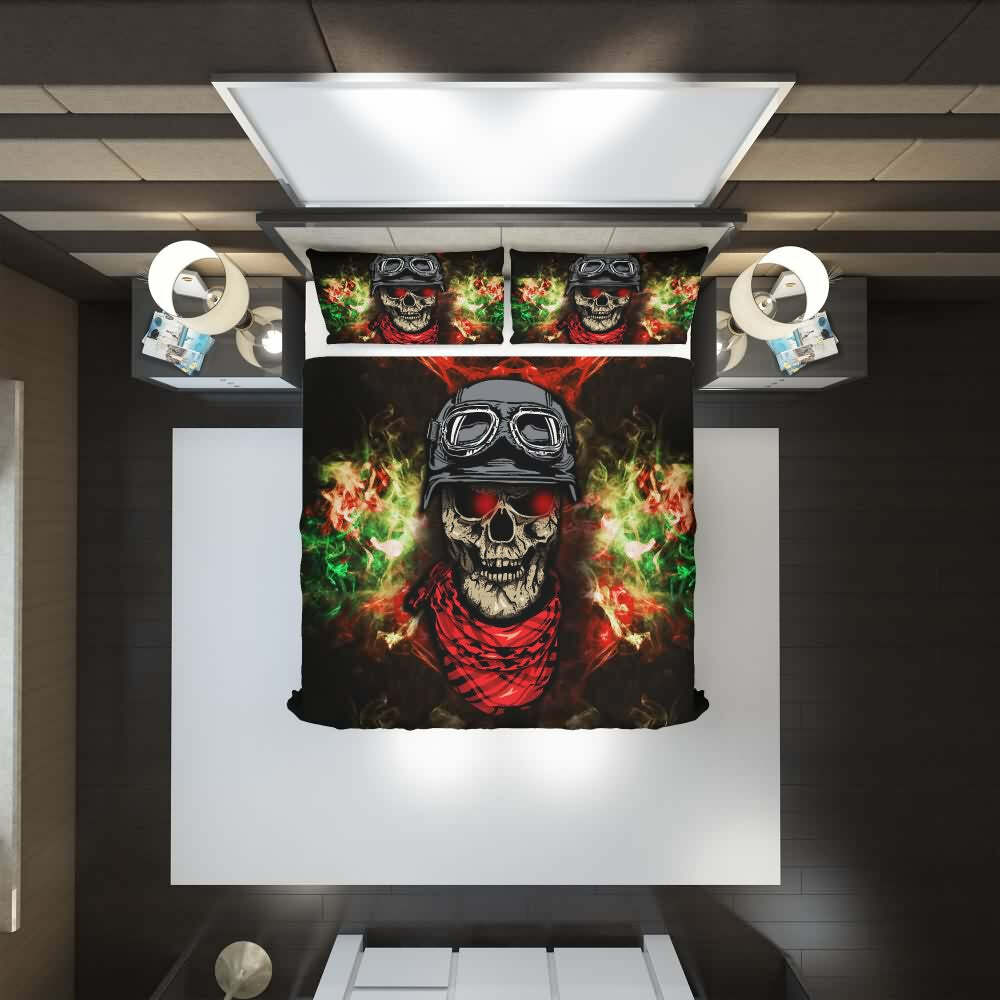 Y2K Grunge Soldier Skull Duvet Cover Set - Retro 90s Fashion, Gothic Y2K, Pastel Goth Style