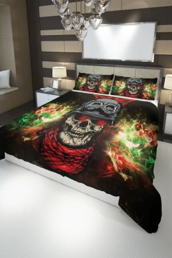 Y2K Grunge Soldier Skull Duvet Cover Set - Retro 90s Fashion, Gothic Y2K, Pastel Goth Style