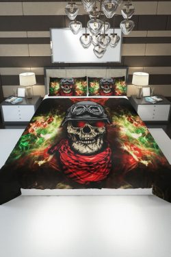 Y2K Grunge Soldier Skull Duvet Cover Set - Retro 90s Fashion, Gothic Y2K, Pastel Goth Style
