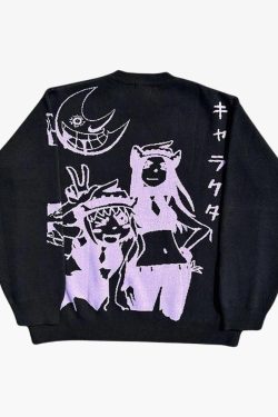 Y2K Grunge Soul Eater Sweater - Retro 90s Fashion, Pastel Goth, Y2K Club & Party Outfits