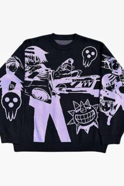 Y2K Grunge Soul Eater Sweater - Retro 90s Fashion, Pastel Goth, Y2K Club & Party Outfits