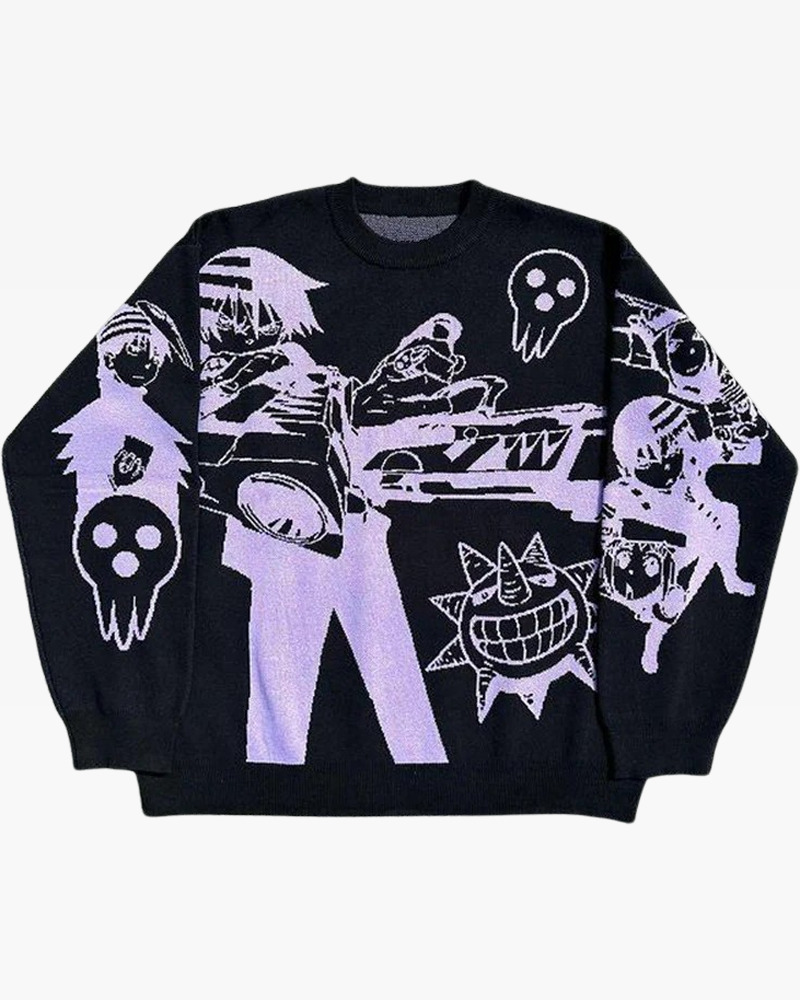 Y2K Grunge Soul Eater Sweater - Retro 90s Fashion, Pastel Goth, Y2K Club & Party Outfits