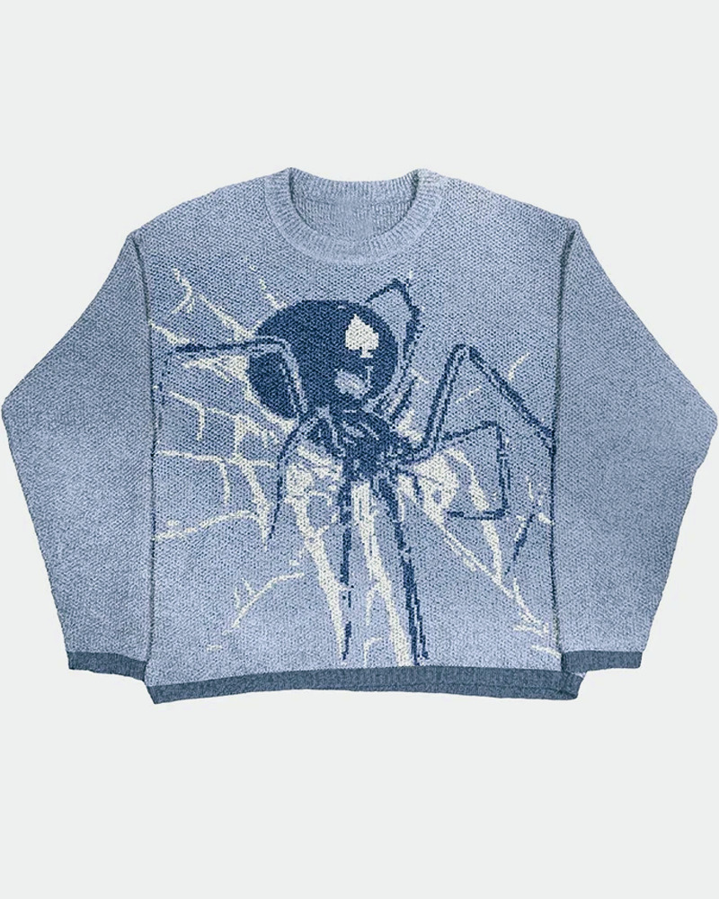 Y2K Grunge Spider Knit Sweater - Retro 90s Fashion, Summer Y2K Outfits, Pastel Goth Style