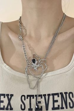 Y2K Grunge Spider Necklace - Retro 90s Fashion, Gothic Y2K, Pastel Goth, Y2K Party Outfit