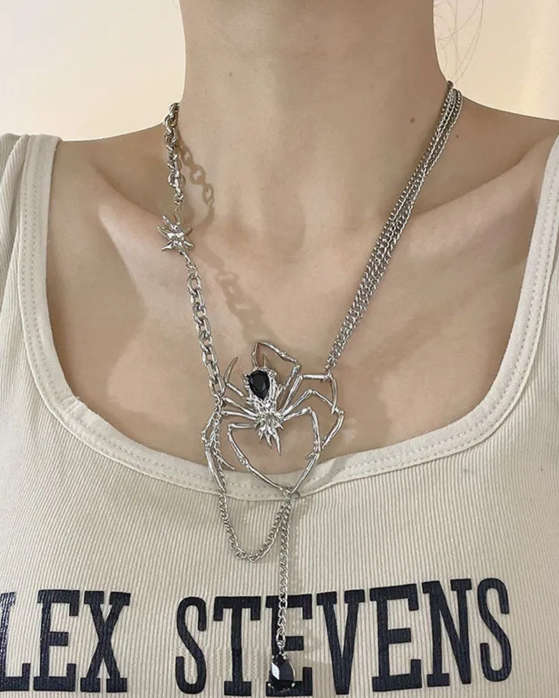Y2K Grunge Spider Necklace - Retro 90s Fashion, Gothic Y2K, Pastel Goth, Y2K Party Outfit