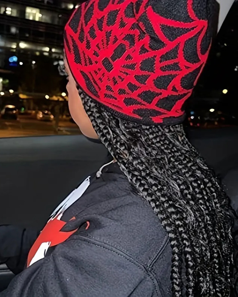Y2K Grunge Spider Web Beanie - Retro 90s Fashion, Gothic Y2K, Pastel Goth, Y2K Club Out