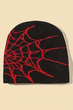 Y2K Grunge Spider Web Beanie - Retro 90s Fashion, Gothic Y2K, Pastel Goth, Y2K Club Out