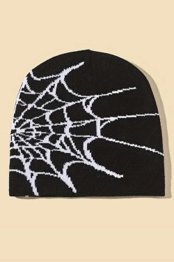 Y2K Grunge Spider Web Beanie - Retro 90s Fashion, Gothic Y2K, Pastel Goth, Y2K Club Out