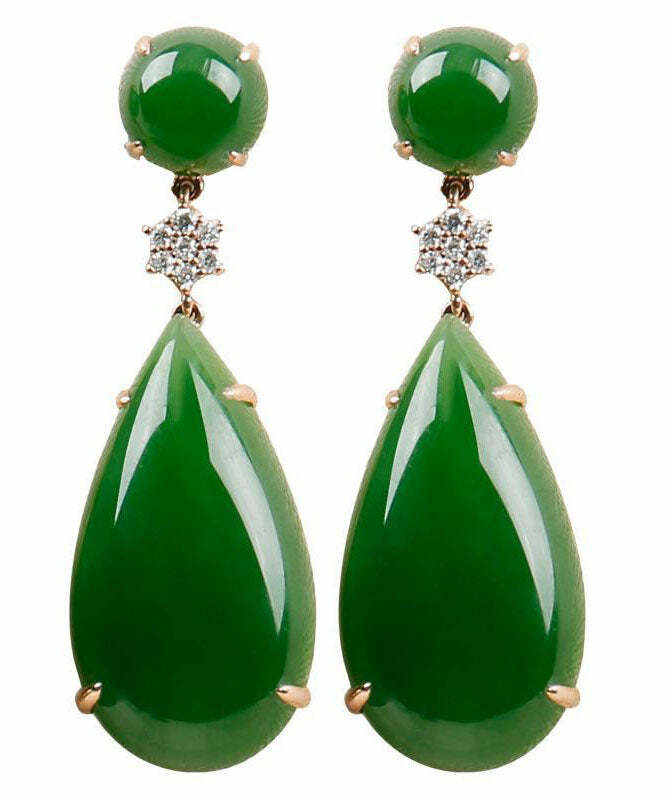 Y2K Grunge Spinach Green Jade Zircon Water Drop Earrings - Retro 90s Fashion Statement Jewelry