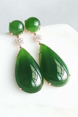 Y2K Grunge Spinach Green Jade Zircon Water Drop Earrings - Retro 90s Fashion Statement Jewelry