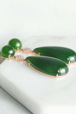 Y2K Grunge Spinach Green Jade Zircon Water Drop Earrings - Retro 90s Fashion Statement Jewelry
