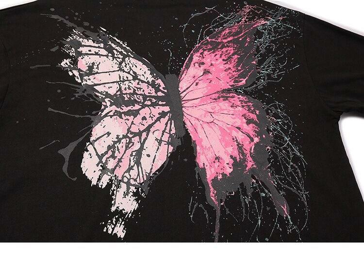 Y2K Grunge Splattered Butterfly Tee - Retro 90s Fashion, Summer Y2K Outfits, Pastel Goth Style