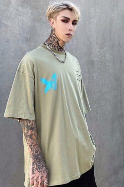 Y2K Grunge Splattered Butterfly Tee - Retro 90s Fashion, Summer Y2K Outfits, Pastel Goth Style