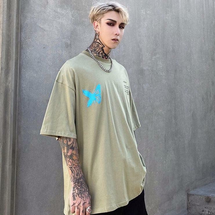 Y2K Grunge Splattered Butterfly Tee - Retro 90s Fashion, Summer Y2K Outfits, Pastel Goth Style