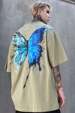 Y2K Grunge Splattered Butterfly Tee - Retro 90s Fashion, Summer Y2K Outfits, Pastel Goth Style