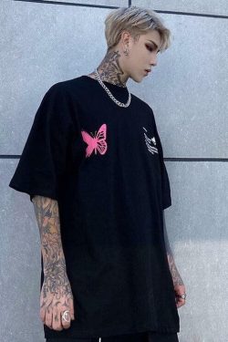 Y2K Grunge Splattered Butterfly Tee - Retro 90s Fashion, Summer Y2K Outfits, Pastel Goth Style