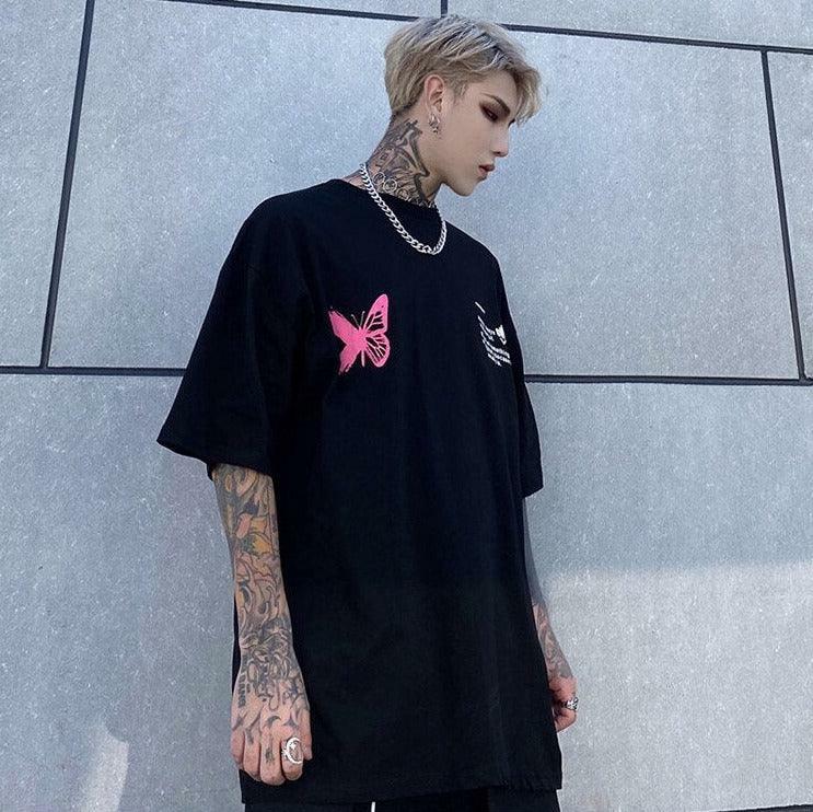 Y2K Grunge Splattered Butterfly Tee - Retro 90s Fashion, Summer Y2K Outfits, Pastel Goth Style