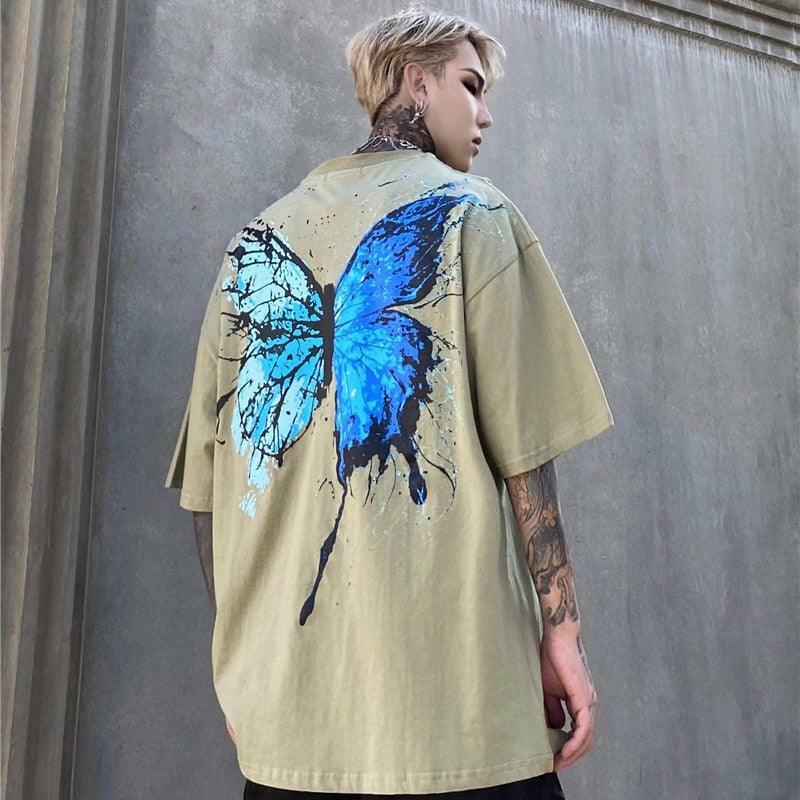Y2K Grunge Splattered Butterfly Tee - Retro 90s Fashion, Summer Y2K Outfits, Pastel Goth Style