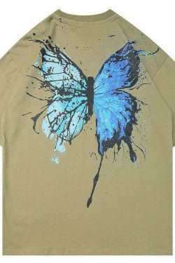 Y2K Grunge Splattered Butterfly Tee - Retro 90s Fashion, Summer Y2K Outfits, Pastel Goth Style
