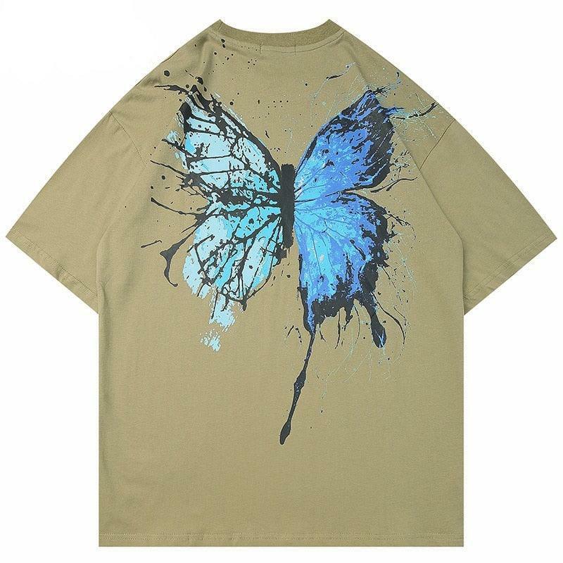 Y2K Grunge Splattered Butterfly Tee - Retro 90s Fashion, Summer Y2K Outfits, Pastel Goth Style