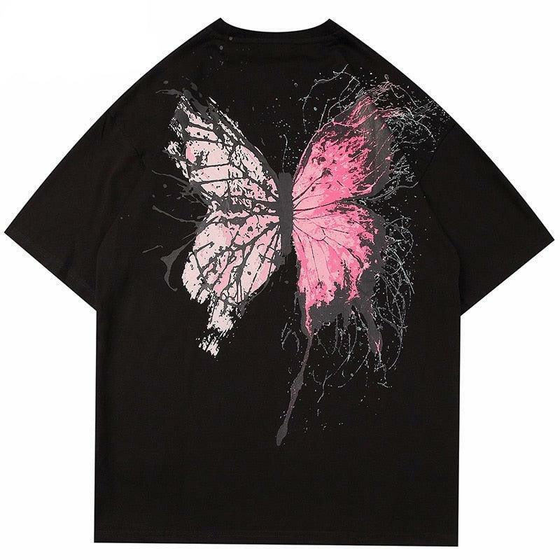 Y2K Grunge Splattered Butterfly Tee - Retro 90s Fashion, Summer Y2K Outfits, Pastel Goth Style
