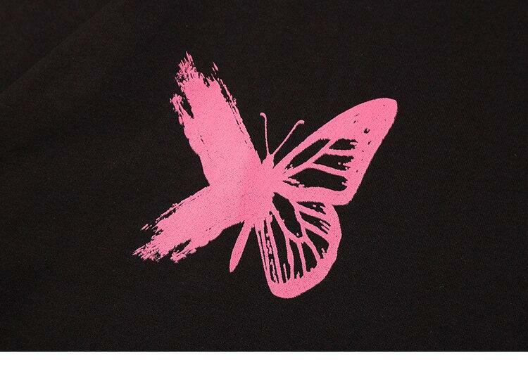 Y2K Grunge Splattered Butterfly Tee - Retro 90s Fashion, Summer Y2K Outfits, Pastel Goth Style