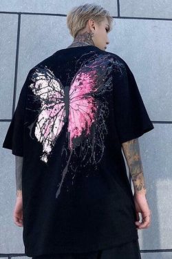 Y2K Grunge Splattered Butterfly Tee - Retro 90s Fashion, Summer Y2K Outfits, Pastel Goth Style