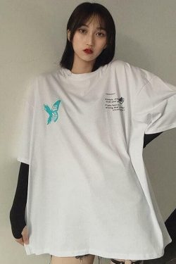 Y2K Grunge Splattered Butterfly Tee - Retro 90s Fashion, Summer Y2K Outfits, Pastel Goth Style