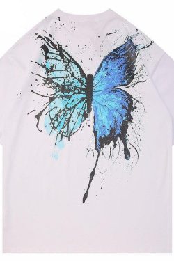 Y2K Grunge Splattered Butterfly Tee - Retro 90s Fashion, Summer Y2K Outfits, Pastel Goth Style
