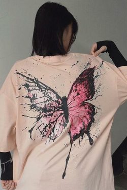 Y2K Grunge Splattered Butterfly Tee - Retro 90s Fashion, Summer Y2K Outfits, Pastel Goth Style
