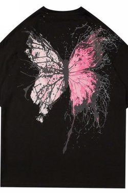 Y2K Grunge Splattered Butterfly Tee - Retro 90s Fashion, Summer Y2K Outfits, Pastel Goth Style