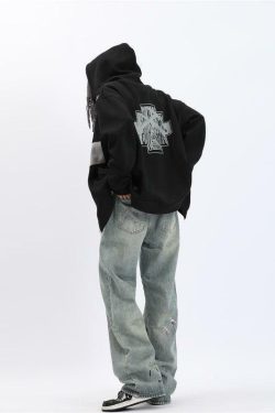 Y2K Grunge Splattered Washed Denim Jeans - Retro 90s Fashion, Summer Y2K Outfits