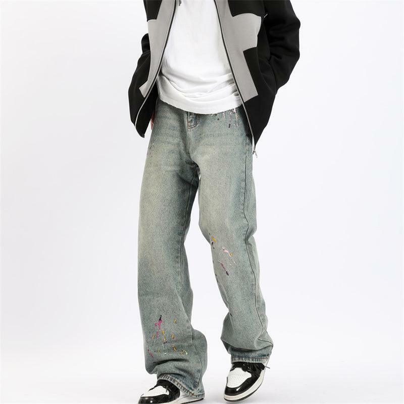 Y2K Grunge Splattered Washed Denim Jeans - Retro 90s Fashion, Summer Y2K Outfits