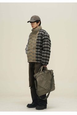 Y2K Grunge Spliced Flannel Puffer Jacket - Retro 90s Fashion, Summer Outfits, and Clubwear