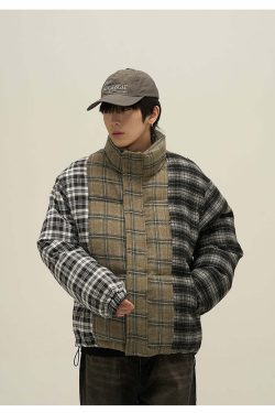 Y2K Grunge Spliced Flannel Puffer Jacket - Retro 90s Fashion, Summer Outfits, and Clubwear