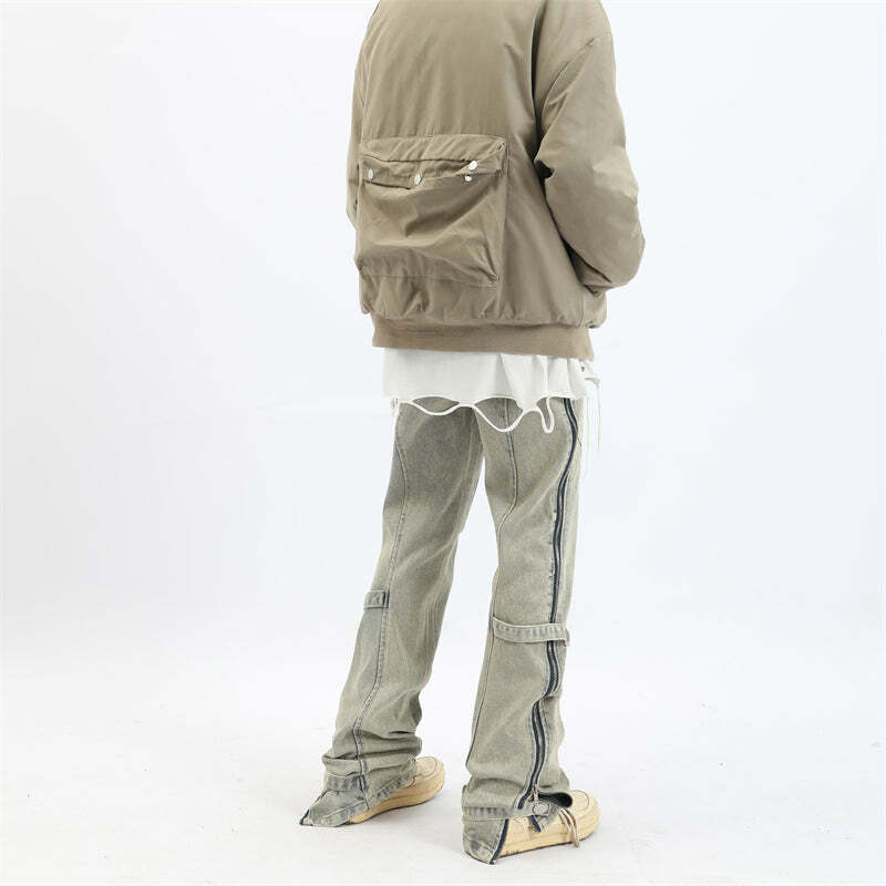 Y2K Grunge Split Cut Zipper Pants - Retro 90s Fashion, Summer Y2K Outfits, Gothic Y2K Style
