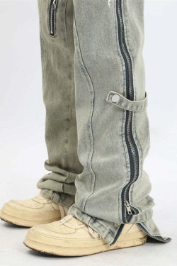 Y2K Grunge Split Cut Zipper Pants - Retro 90s Fashion, Summer Y2K Outfits, Gothic Y2K Style