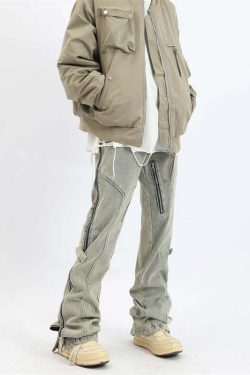 Y2K Grunge Split Cut Zipper Pants - Retro 90s Fashion, Summer Y2K Outfits, Gothic Y2K Style