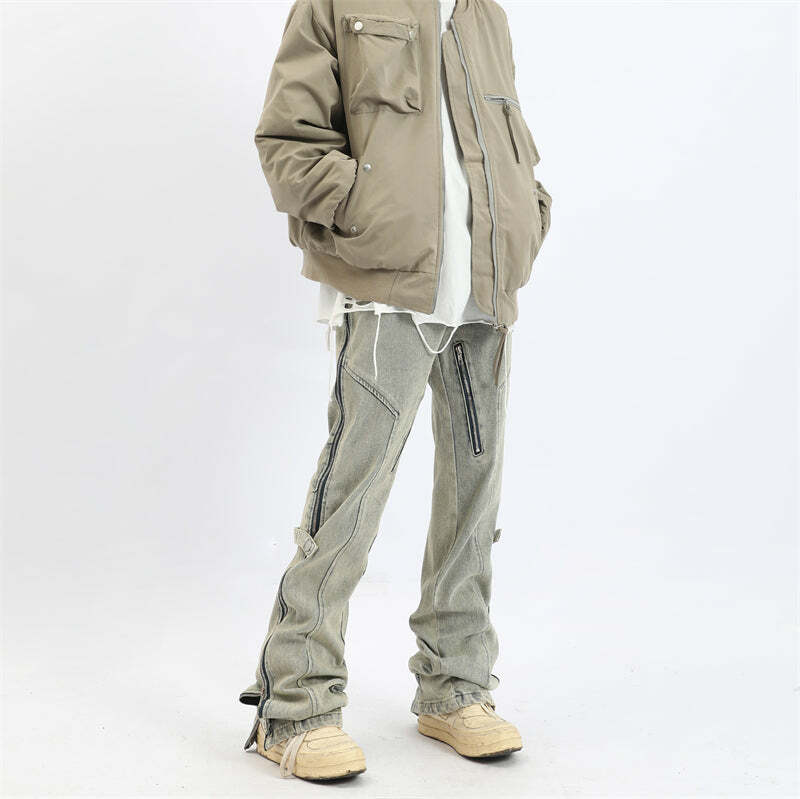 Y2K Grunge Split Cut Zipper Pants - Retro 90s Fashion, Summer Y2K Outfits, Gothic Y2K Style