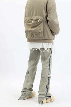 Y2K Grunge Split Cut Zipper Pants - Retro 90s Fashion, Summer Y2K Outfits, Gothic Y2K Style