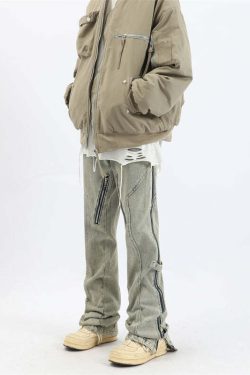 Y2K Grunge Split Cut Zipper Pants - Retro 90s Fashion, Summer Y2K Outfits, Gothic Y2K Style