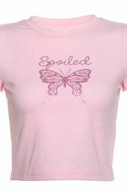 Y2K Grunge Spoiled Crop Top - 90s Fashion, Retro Summer Outfit, Pastel Goth Style